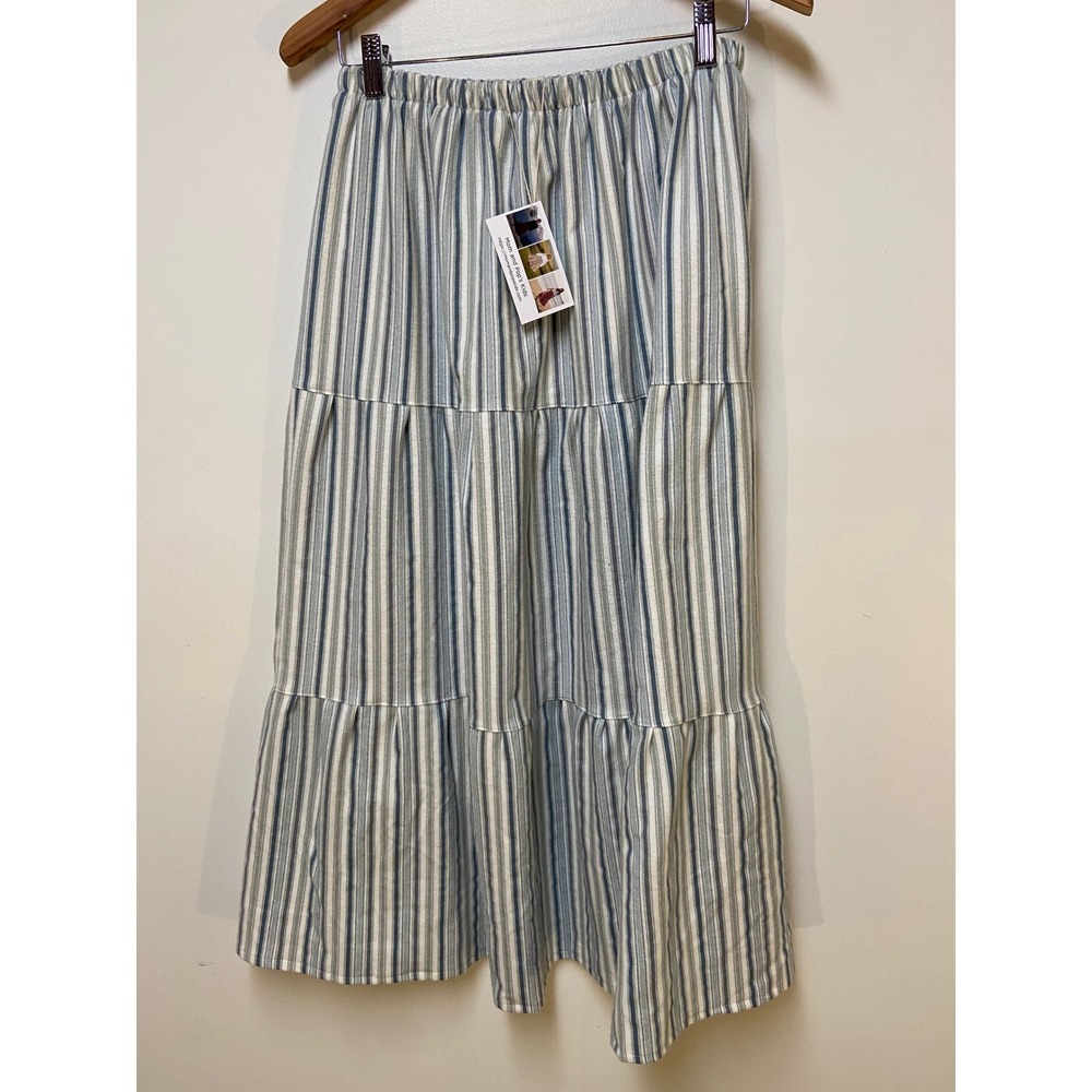 Womens Flannel Mom and Pop's Kids Tiered Maxi Skirt Small Blue White Striped